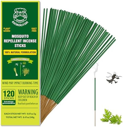 KICKOUTOR® Mosquito Repellent Outdoor Patio 120 PCS Citronella Oil Mosquito Incense Sticks Natural Organic Mosquito Barrier Mosquito Repeller for Backyard Travel Camping Indoors Gnat Mosquito Control