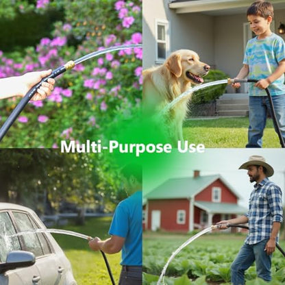 50FT 5/8 Heavy Duty Rubber Garden Hose - 200psi Working, 1000psi Burst - Hot/Cold Water - Five-Layered Braiding for Durability - Versatile for Gardening, Agriculture, Construction(Black)