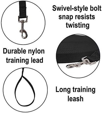Hi Kiss Dog/Puppy Obedience Recall Training Agility Lead - 15ft 20ft 30ft 50ft 100ft Leash Great for Training, Play, Camping, or Backyard Black