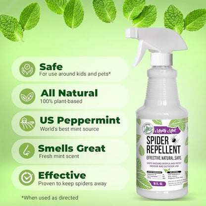 Mighty Mint Peppermint Oil Spider Repellent Spray – Natural Indoor & Outdoor Bug Control for Spiders and Insects – Plant-Based, Extra-Strong Formula - 16 oz
