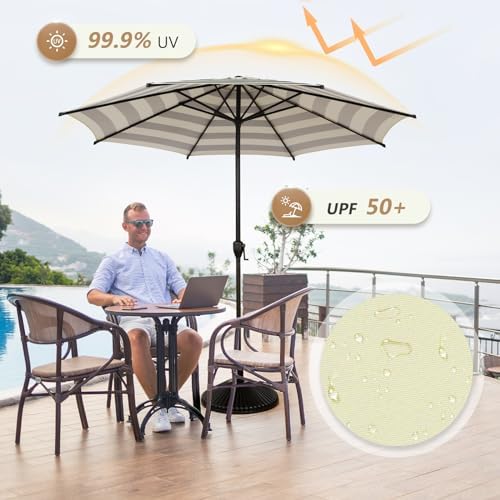 Abba Patio 9FT Lyon Outdoor Patio Umbrella Outdoor Table Umbrella with Push Button Tilt and Crank Market Umbrella 8 Sturdy Ribs UV Protection Waterproof for Garden Deck Backyard Pool, Stripe