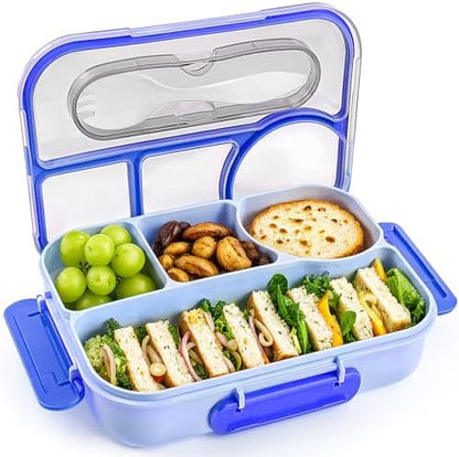 EASYFUN Bento Box Adult, Lunch Box kids, 4-Compartment Lunch Containers, Drop-Proof, Dishwasher Safe & Made with BPA-Free Materials (Blue)