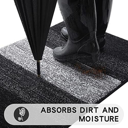 Kitinjoy Indoor Outdoor Door Mat, 32x20 Non-Slip Absorbent Dirt Trapper, Low-Profile Washable Inside Entrance Front Floor Mat, Sturdy Soft Entry Doormats for Entryway, Black