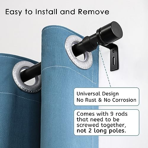 Curtain Rods for Windows 16 to 144 Inches Adjustable Length 1 Inch Diameter Window Curtain Rod with Aluminium Finials, Black