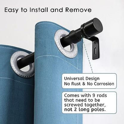 Curtain Rods for Windows 16 to 144 Inches Adjustable Length 1 Inch Diameter Window Curtain Rod with Aluminium Finials, Black
