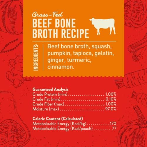 Stella & Chewy's Human-Grade Grass-Fed Beef Bone Broth for Dogs - Joint & Gut Health Liquid Food Topper with Collagen & Turmeric, 16 Fl Oz Resealable Pouch (Pack of 6)