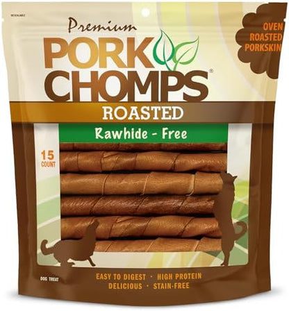 Pork Chomps Roasted Pork Skin Dog Chews, 6-inch Twists, 15 Count