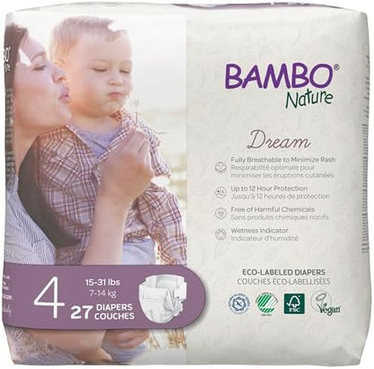 Bambo Nature Hypoallergenic Baby Diapers, Eco-Labelled Sustainable Diapers, Enhanced Leakage Protection, Totally Chlorine-free, Skin Friendly, and Super Absorbent - Size 4 (27 Count)
