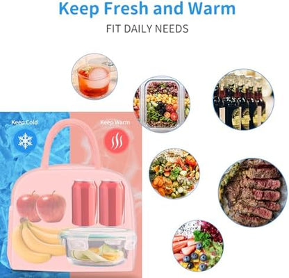 DALINDA Lunch Bag Lunch Box for Women Men Reusable Insulated Lunch Bags for Adults,Leakproof Cute Cooler Lunch Tote Bag,Large Capacity for Work Travel Picnic, PINK
