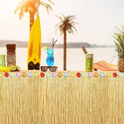 Fovths 2 Pack Luau Grass Table Skirt Natural 9 Feet x 29.5 Inch Hawaiian Table Skirt for Tropical Hawaiian Party Decorations Luau Costume Party, Straw Yellow