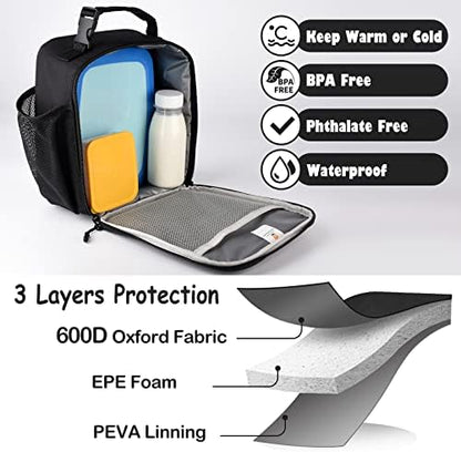 Lunch Box for Men Women Adult,Premium Insulated Lunch Bag,Portable Small LunchBox for School Work Picnic (Black)
