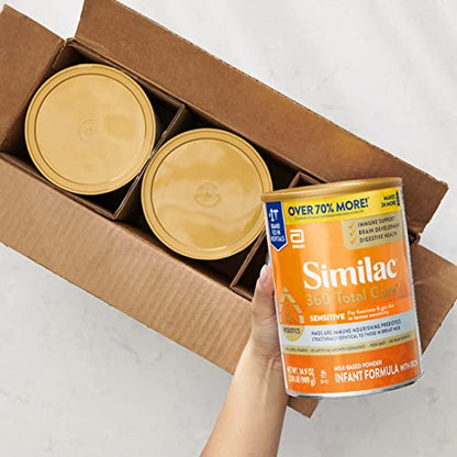 Similac 360 Total Care Sensitive Infant Formula for Fussiness & Gas Due to Lactose Sensitivity, Has 5 HMO Prebiotics, Non-GMO, Baby Formula Powder, 34.9-oz Value Can, Pack of 3
