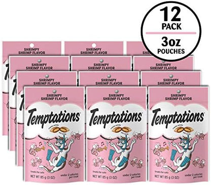 Temptations Classic Crunchy and Soft Cat Treats, Shrimpy Shrimp Flavor, 3 oz. Pouch (Pack of 12)