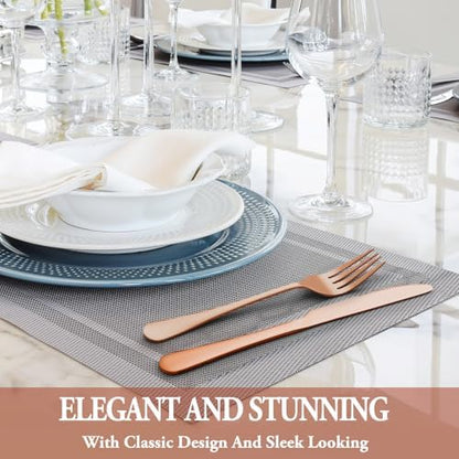 72 Pcs Rose Gold Silverware Set with Steak Knives Service for 12,Stainless Steel Flatware Set,Mirror Polished Cutlery Utensil Set, Kitchen Eating Tableware,Include Fork Knife Spoon Set,Dishwasher Safe
