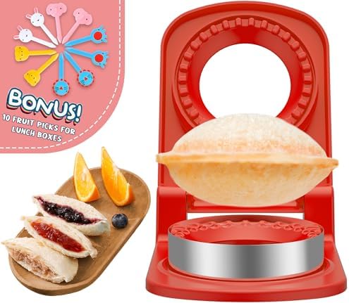 HiYZ Sandwich Cutter and Sealer - Stainless Steel Decruster Sandwich Maker - Peanut Butter and Jelly Crustless Sandwich Bread Pancake Maker Cookie Cutter for Kids Boys Girls-Red and Fruit Picks