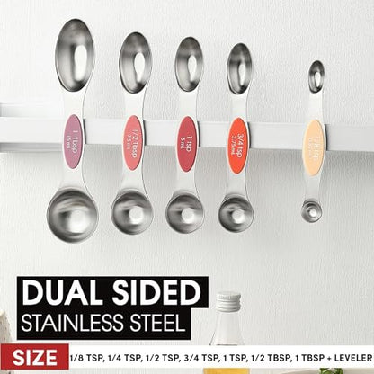 Spring Chef Stainless Steel Metal Magnetic Measuring Spoons Set of 8 with Leveler, Heavy Duty Nesting Teaspoon & Tablespoon Measuring Spoons, Kitchen Gadgets for Baking & Cooking - Desert Sunset