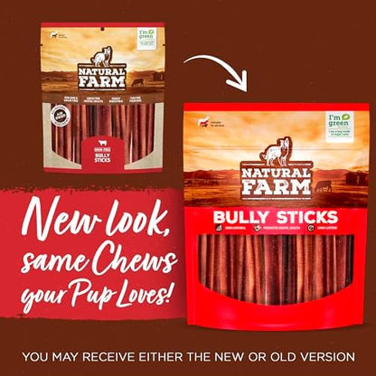 Natural Farm Bully Sticks (6 Inch, 30 Pack), Thin Pizzle Pixie Beef Treats, Grain-Free, High Protein, Best Rawhide Alternative for Small, Puppies or Senior Dogs