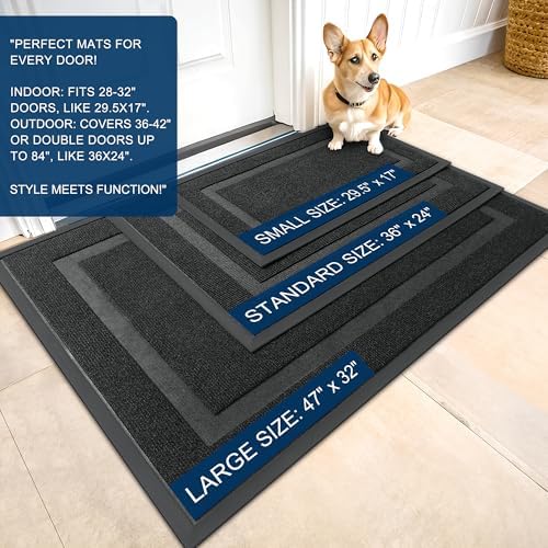 OLANLY Front Door Mat Indoor Outdoor Entrance, Waterproof All-Season, All-Weather Doormat, Sturdy Natural Rubber, Fade Resistant, Low Profile, Easy Clean Patio Porch Entryway Mat, 36x24, Black