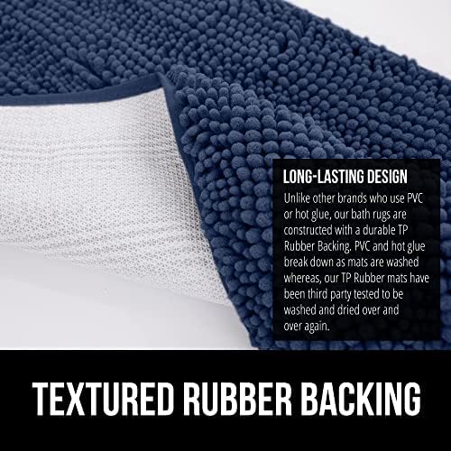 GORILLA GRIP Bath Rug Mat, Thick Soft Absorbent Chenille, Quick Dry Microfiber Mats, Rubber Backing Washable Shower Floor Rugs, Bathmat Runner, US Designed Bathroom Home Decor Accessories 24x17, Navy