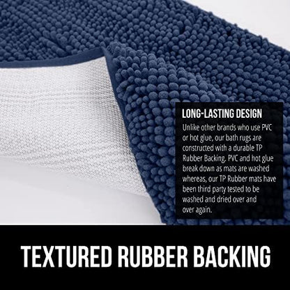 GORILLA GRIP Bath Rug Mat, Thick Soft Absorbent Chenille, Quick Dry Microfiber Mats, Rubber Backing Washable Shower Floor Rugs, Bathmat Runner, US Designed Bathroom Home Decor Accessories 24x17, Navy
