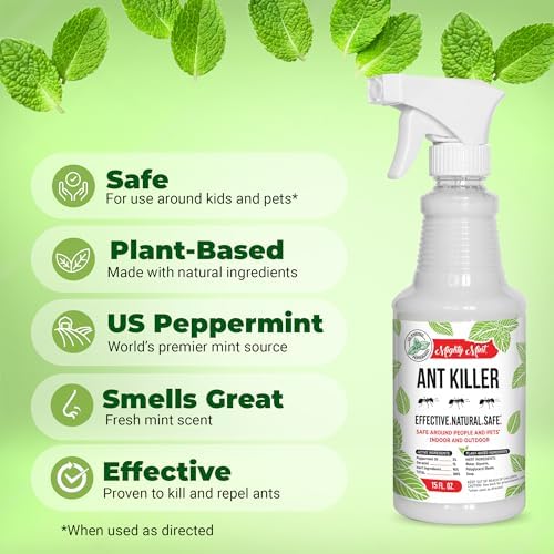 Mighty Mint Peppermint Oil Ant Killer Spray – Natural Ant Repellent for Indoor & Outdoor Use – Plant-Based Insect & Pest Control – 16 oz