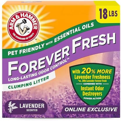 Arm & Hammer Forever Fresh Clumping Cat Litter Lavender, MultiCat Cat Litter Odor Control 18lb With 20% More Lavender Freshness, With Essential Oils