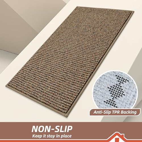 BEQHAUSE Dirt Trapper Door Mat 20" x 32", Non-Slip Washable Doormats Entrance Mat, Dirt Resistant and Absorbent Welcome Mat, Low Profile Floor Mats for Front Back Door and Entryway, Beige