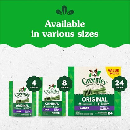 Greenies Original Large Dental Dog Treats, 36 oz. Pack (24 Treats)