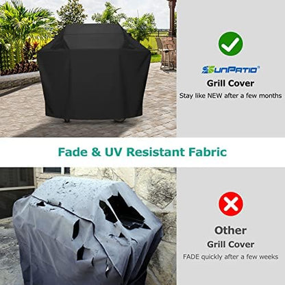 SunPatio Grill Cover 55 Inch, Outdoor Heavy Duty Waterproof Barbecue Gas Cover, UV & Fade Resistant, All Weather Protection Compatible for Weber Charbroil Nexgrill Kenmore Grills and More, Black