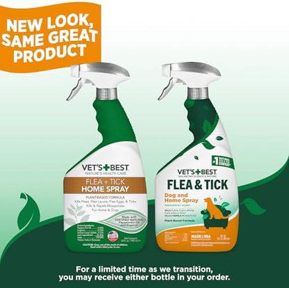 Vet's Best Natural Indoor Flea and Tick Spray – Dog Flea and Tick Treatment for Home, Plant-Based Formula with Natural Oils, Kills Fleas, Eggs & Ticks on Contact, Made in USA, 32 oz