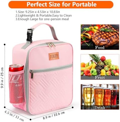 Lunch Bag for Women Insulated Lunch Bag For Men Adults Small Lunch Bag for Office Work - Leakproof Freezable Cooler Bag Reusable Portable Lunch Box (Pink)