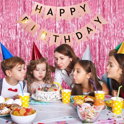 5 Pack Pink Tinsel Curtain Party Backdrop Foil Fringe Birthday Photo Booth Streamer Backdrop Theme Decorations