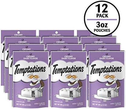 Temptations Classic Crunchy and Soft Cat Treats, Creamy Dairy Flavor, 3 oz. Pouch (Pack of 12)
