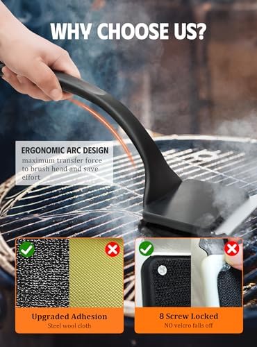 MEKER Grill Brush Bristle Free, Grill Cleaner Brush with 5 BBQ Replacement Head for Cast Iron, Stainless Steel Grates, Safe Grill Scraper Outdoor BBQ Grill, Black
