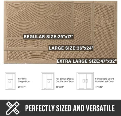 Sturdy Front Door Mat, Absorbent Muddy Dirt Resist Welcome Door Mats Outdoor Indoor, Stain and Fade Resistant, Non-Slip Backing Entry Mat Low Profile Doormat for Entryway, 29×17, Beige