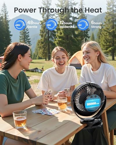Koonie 10000mAh Battery Operated Misting Fan with Clip, Portable 8'' Mist Fan for Desk with Max. 48 Hours Runtime, 3Speeds, 2 Spray Modes, 200ML Tank for Golf Cart Home Office Travel Camping Stroller
