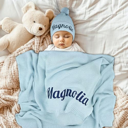 Personalized Baby Blanket, 100% Organic GOTS Certified Cotton, Customized Swaddle Blanket with Name, Receiving Blankets for Boys and Girls, Perfect Custom Gifts for Newborns, Kids and Baby Showers