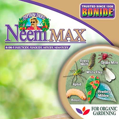 Bonide Captain Jack's Neem Max, 16 oz Concentrated Cold Pressed Neem Oil, Multi-Purpose Insecticide, Fungicide, Miticide, and Nematicide for Organic Gardening