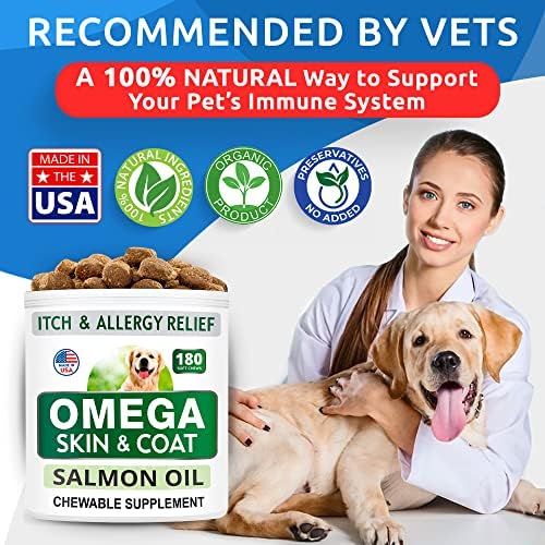 BARK&SPARK Omega 3 for Dogs - 180 Fish Oil Treats for Dog Shedding, Skin Allergy Chews, Itch Relief, Hot Spots Treatment - Joint Health - Skin and Coat Supplement - EPA & DHA Fatty Acids - Salmon Oil