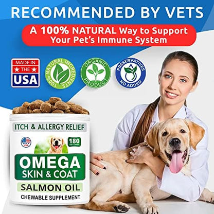 BARK&SPARK Omega 3 for Dogs - 180 Fish Oil Treats for Dog Shedding, Skin Allergy Chews, Itch Relief, Hot Spots Treatment - Joint Health - Skin and Coat Supplement - EPA & DHA Fatty Acids - Salmon Oil
