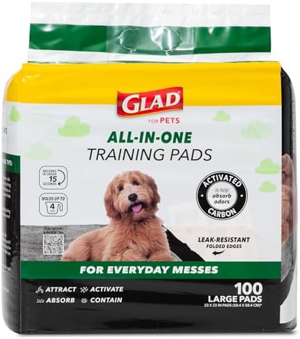 Glad for Pets Black Charcoal Puppy Pads, 23"x23" Disposable Pee Pad That Absorbs & Neutralizes Urine Instantly, Activated Carbon Training Pads For Dogs - 100 Count