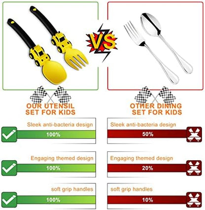 Construction Toddler Utensils - Toddler Forks and Spoons - Kids Construction Truck Toys - Forks and Spoons Silverware Set - Christmas Birthday Gift Kids Toys for 1 2 3 4 5 year old, Yellow