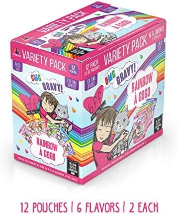 Weruva B.F.F. OMG - Best Feline Friend Oh My Gravy!, Rainbow A Gogo Variety Pack! Cat Food, 3oz Pouch (Pack of 12)