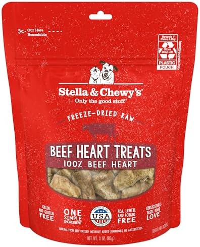 Stella & Chewy's Freeze-Dried Raw Beef Heart Dog Treats - Single Ingredient, No Additives - Premium Training Treats - Perfect For Picky Eaters - 3oz Bag
