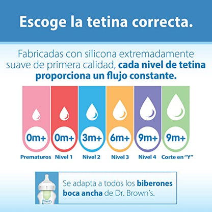Dr. Brown's Natural Flow Preemie Flow Wide-Neck Baby Bottle Silicone Nipple, Slowest Flow, 0m+, 100% Silicone Bottle Nipple, 6 Pack