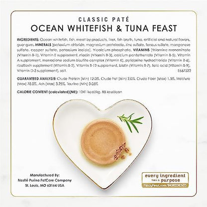 Purina Fancy Feast Seafood Classic Pate Collection Grain Free Wet Cat Food Variety Pack - (2 Packs of 12) 3 oz. Cans