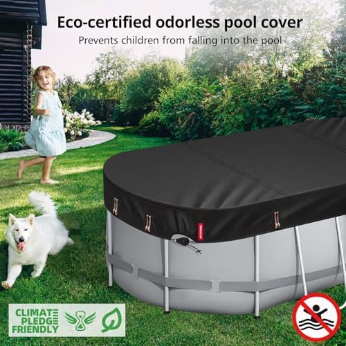 QH.HOME [2025 Upgraded Ultimate Windproof] 10x16 Ft Oval Pool Cover with Fast Tightening Patented Ratchet,Winter Pool Cover for Above Ground Pools [Durable, Tear Resistant] with Weight-Bearing Rings