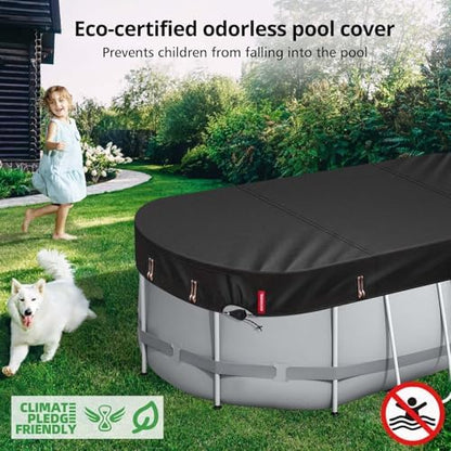 QH.HOME [2025 Upgraded Ultimate Windproof] 10x16 Ft Oval Pool Cover with Fast Tightening Patented Ratchet,Winter Pool Cover for Above Ground Pools [Durable, Tear Resistant] with Weight-Bearing Rings