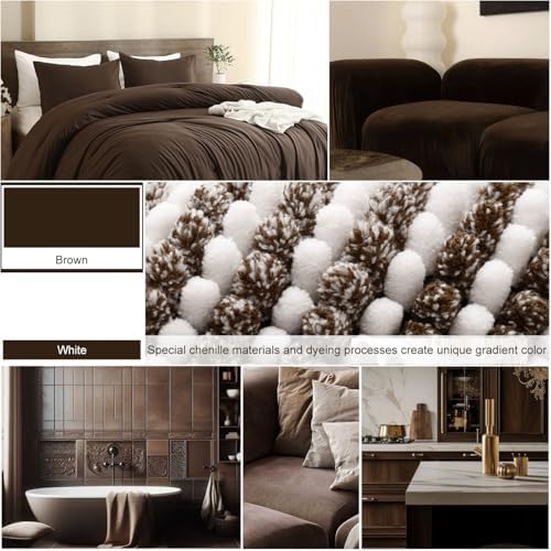 BSICPRO Bathroom Rugs and Mats Sets, 2 Piece Thick Absorbent Chenille Bath Mat Rug Set Non Slip, Soft Shaggy Bath Room Floor Mats for Bathroom, Machine Washable (Brown, 20" x 47" Plus 16" x 24")