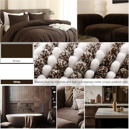 BSICPRO Bathroom Rugs and Mats Sets, 2 Piece Thick Absorbent Chenille Bath Mat Rug Set Non Slip, Soft Shaggy Bath Room Floor Mats for Bathroom, Machine Washable (Brown, 20" x 47" Plus 16" x 24")